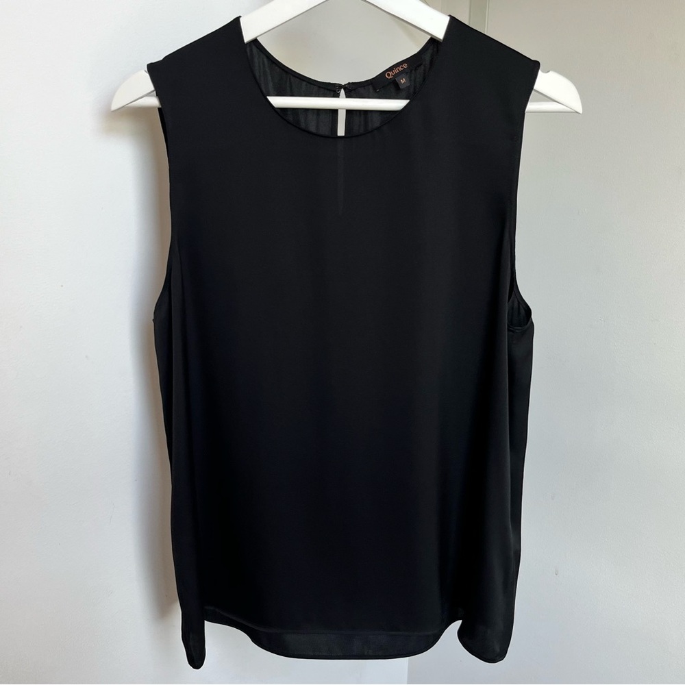 Quince • M • Black Washable Stretch Silk Sleeveless Shell Tank Top Blouse
